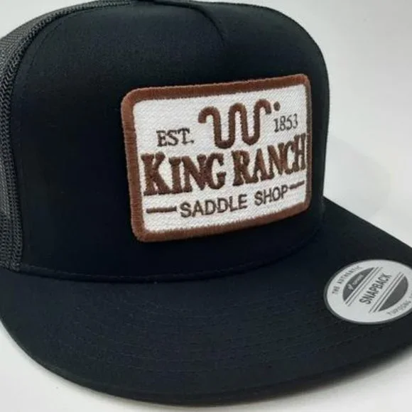King Ranch Flat Bill Trucker Embroidered Cap Hat Snapback Black Texas Cowboy 80s RIVEMUG Texas Western Flat Bill Trucker Hat Longhorn Country  main image 3